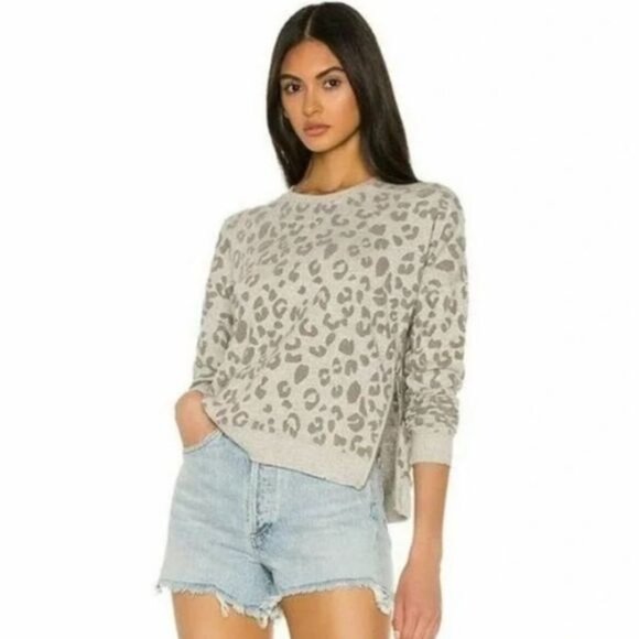 Rails Pullover Marlo Flocked Heather Gray Leopard Print Side Zips Womens Large - Picture 1 of 10